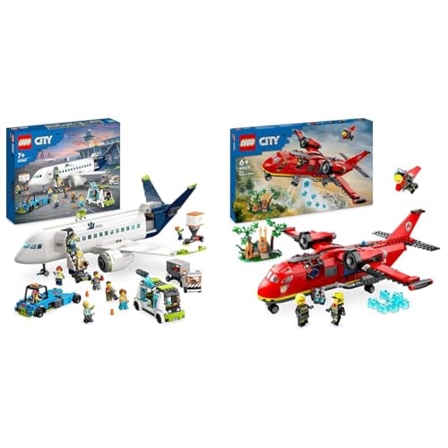 LEGO City Passagierflugzeug Spielzeug-Set & City Löschflugzeug, Feuerwehr-Set mit Flugzeug-Spielzeug von LEGO