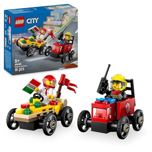 LEGO City Pizzalieferwagen vs. Löschauto - Seifenkisten Spielzeug für Mädchen und Jungen ab 5 Jahren - Bauset mit 2 Fahrer Minifiguren - Geschenk zum Geburtstag & für die Feiertage 60458 von LEGO