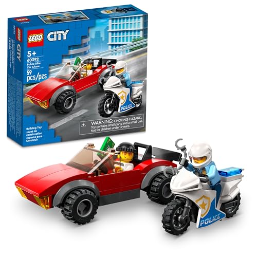 LEGO City Polizei Fahrrad Auto Chase 60392, Spielzeug mit Racing Vehicle & Motorrad Spielzeug für 5 Plus Jahr Olds, Kinder Geschenk Idee, Set mit 2 Offiziere Minifigures von LEGO