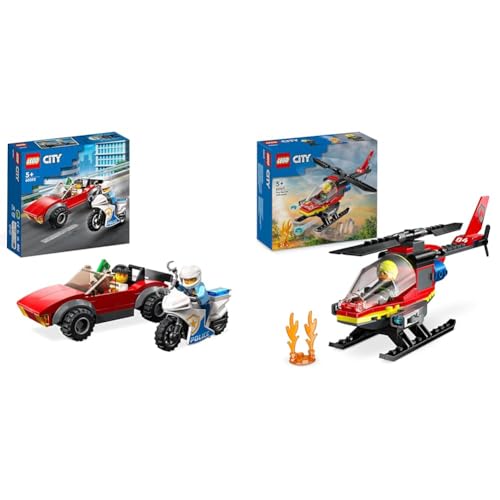 LEGO City Polizei Verfolgungsjagd mit Polizei-Motorrad Set & City Feuerwehrhubschrauber, Set mit Hubschrauber-Spielzeug von LEGO