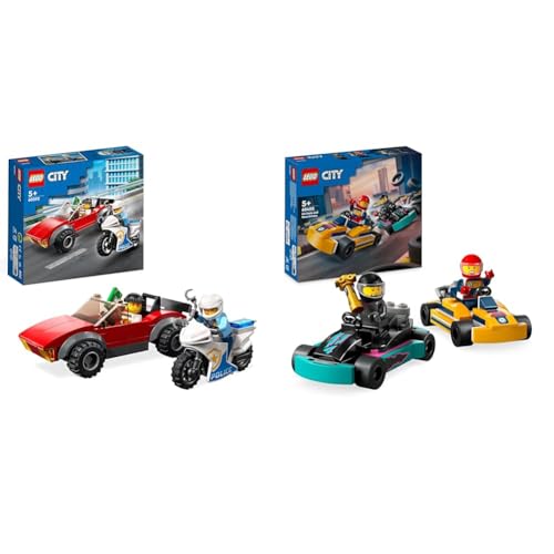 LEGO City Polizei Verfolgungsjagd mit Polizei-Motorrad Set & City Go-Karts mit Rennfahrern, Set mit 2 Rennfahrer-Minifiguren und Rennautos von LEGO