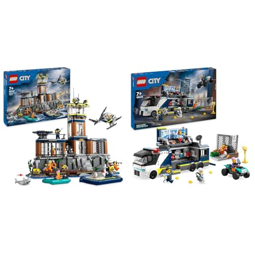 LEGO City Polizeistation auf der Gefängnisinsel, Polizei-Spielzeug mit Hubschrauber & City Polizeitruck mit Labor, Polizei-Set mit Quad und LKW-Spielzeug von LEGO