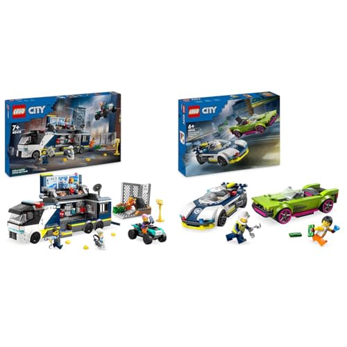 LEGO City Polizeitruck mit Labor, Polizei-Set mit Quad und LKW-Spielzeug für Kinder & City Verfolgungsjagd mit Polizeiauto und Muscle Car, Auto-Spielezug mit 2 Rennautos von LEGO