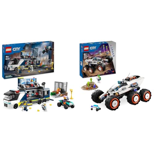 LEGO City Polizeitruck mit Labor, Polizei-Set mit Quad und LKW-Spielzeug für Kinder & City Weltraum-Rover mit Außerirdischen, Auto-Set von LEGO