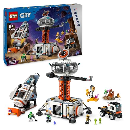 Lego City Raumbasis mit Startrampe, Raumstation-Spielzeug mit Weltraum-Fahrzeug und Raumschiff für Kinder, Set mit 6 Minifiguren, Roboter und Alien-Figuren, Geschenk für Jungs und Mädchen 60434 von LEGO