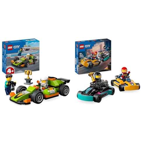 LEGO City Rennwagen, Spielzeug-Rennauto, klassischer Sportwagen & City Go-Karts mit Rennfahrern, Set mit 2 Rennfahrer-Minifiguren und Rennautos von LEGO