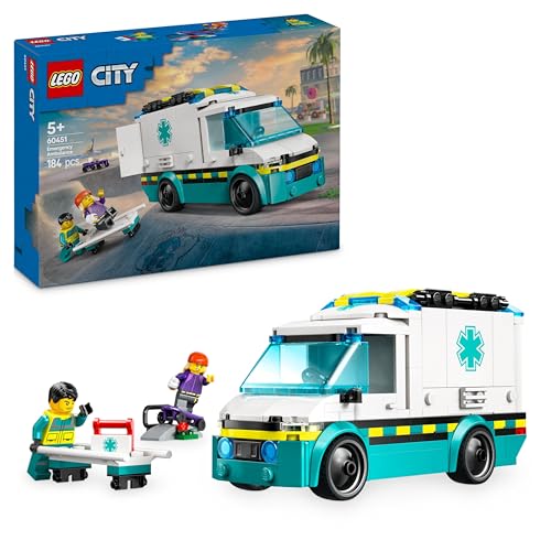 LEGO City Rettungswagen - Spielzeug mit 2 Minifiguren (Skateboarder und Fahrer) - Lernspielzeug für Jungen und Mädchen ab 5 Jahren - Geschenkideen zum Geburtstag und für die Feiertage 60451 von LEGO