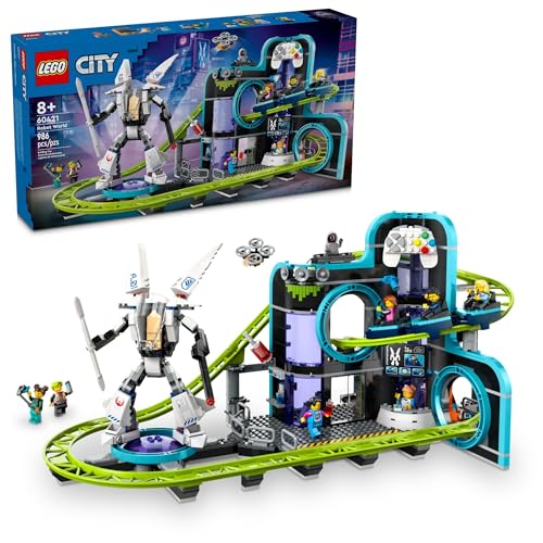 LEGO City Robot World Achterbahn-Park-Abenteuerspielzeug, Achterbahn-Set mit beweglicher Mech Actionfigur und 8 Minifiguren, kreatives Geschenk für Jungen, Mädchen und Kinder ab 8 Jahren, 60421 von LEGO