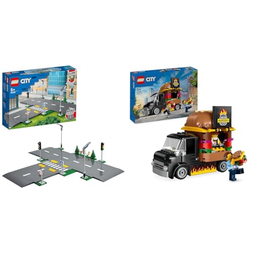 LEGO City Straßenkreuzung mit Ampeln, Bauset mit im Dunkeln leuchtenden Steinen 60304 & City Burger-Truck, Bauset mit Spielzeug-Auto für 5-jährige Kinder von LEGO