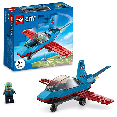 LEGO City Stunt Plane 60323 Building Kit; Toy Jet with Decorated Tail Fins and an Opening Cockpit, Plus a Pilot Minifigure with a Helmet; Fun Action Toy, Designed for Kids Aged 5 and up (59 Pieces) von LEGO