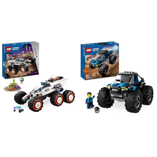 LEGO City Weltraum-Rover mit Außerirdischen, Auto-Set mit Roboter- und Alien-Spielzeug-Figuren & City Blauer Monstertruck, Offroad-Auto-Spielzeug, Fahrzeug-Set mit Rennfahrer-Minifigur von LEGO