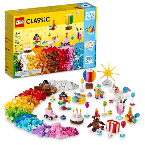 LEGO Klassisches kreatives Partybox-Set 11029, Spielen und Lassen Sie sich von LEGO Masters inspirieren, Familienspiel, Spaß für alle Altersgruppen, mit 12 Mini-Build-Spielzeugen: Teddybär, Clown, von LEGO