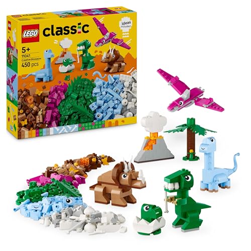 LEGO Classic Kreative Dinosaurier, Bauset mit Modellen und Tierfiguren aus Steinen, fantasievolles Spielerlebnis, Geschenk für Jungen und Mädchen ab 5 Jahren, inklusive T.Rex und Triceratops 11041 von LEGO