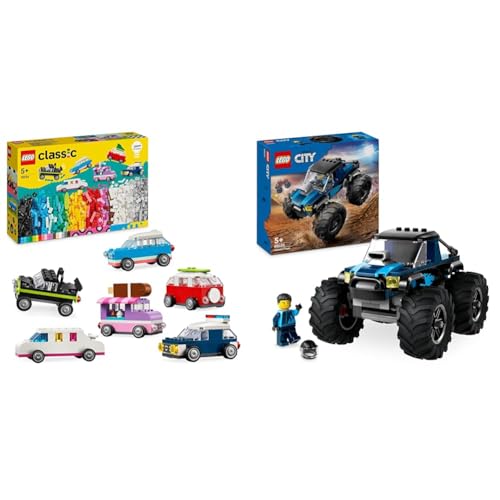 LEGO Classic Kreative Fahrzeuge, Bausteine-Set für Bunte Modellautos inkl. LKW & City Blauer Monstertruck, Offroad-Auto-Spielzeug, Fahrzeug-Set von LEGO