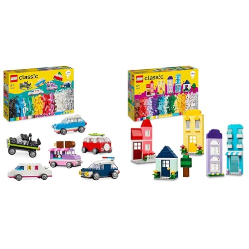 LEGO Classic Kreative Fahrzeuge, Bausteine-Set für Bunte Modellautos inkl. LKW & Classic Kreative Häuser, Bausteine-Set für Kinder, Konstruktionsspielzeug von LEGO