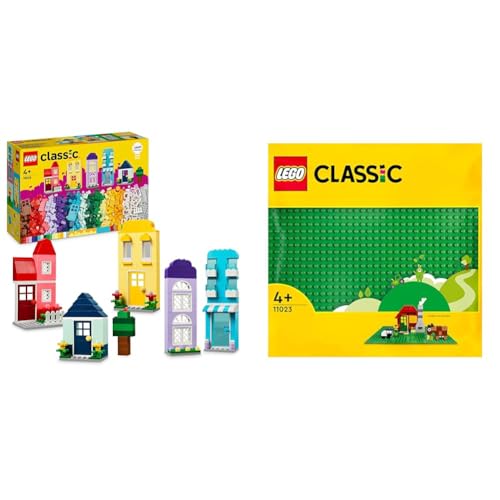 LEGO Classic Kreative Häuser, Bausteine-Set für Kinder, Konstruktionsspielzeug & Classic Grüne Bauplatte, quadratische Grundplatte mit 32x32 Noppen von LEGO