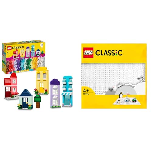 LEGO Classic Kreative Häuser, Bausteine-Set für Kinder, Konstruktionsspielzeug & Classic Weiße Bauplatte, quadratische Grundplatte mit 32x32 Noppen als Basis Sets, Konstruktionsspielzeug 11026 von LEGO