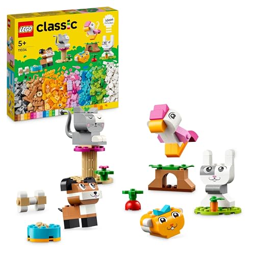 Lego Classic Kreative Tiere, Box mit bunten Steinen, Baue Spielzeug-Tierfiguren aus Bausteinen wie Hund, Katze, Hase, Hamster und Vogel, Konstruktionsspielzeug für Jungs und Mädchen ab 5 Jahren 11034 von LEGO