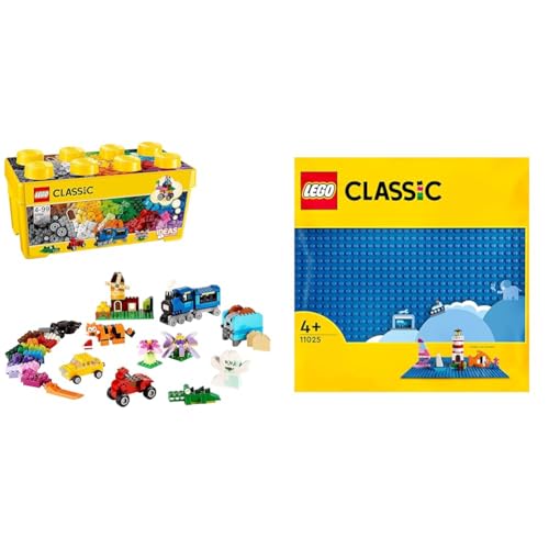 LEGO Classic Mittelgroße Bausteine-Box, Konstruktionsspielzeug & Classic Blaue Bauplatte, quadratische Grundplatte mit 32x32 Noppen als Basis Sets, Konstruktionsspielzeug für Kinder 11025 von LEGO