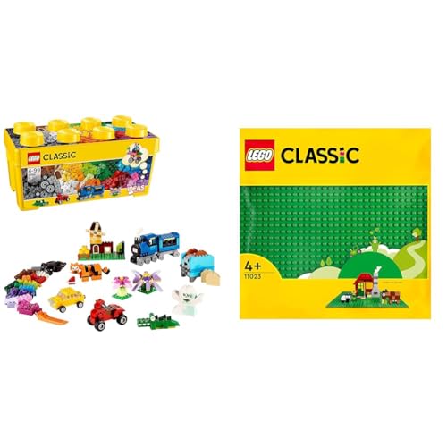 LEGO Classic Mittelgroße Bausteine-Box, Konstruktionsspielzeug & Classic Grüne Bauplatte, quadratische Grundplatte mit 32x32 Noppen als Basis für Konstruktionen und für weitere Sets 11023 von LEGO