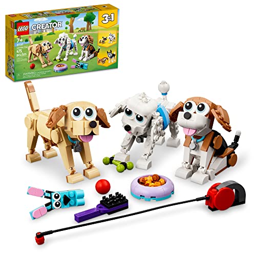 LEGO Creator 3 in 1 Entzückende Hunde Set 31137 mit Dackel, Mops, Pudelfiguren, Tierbauspielzeug für Kinder ab 7 Jahren, Geschenk für Hundeliebhaber, Ostergeschenkidee von LEGO