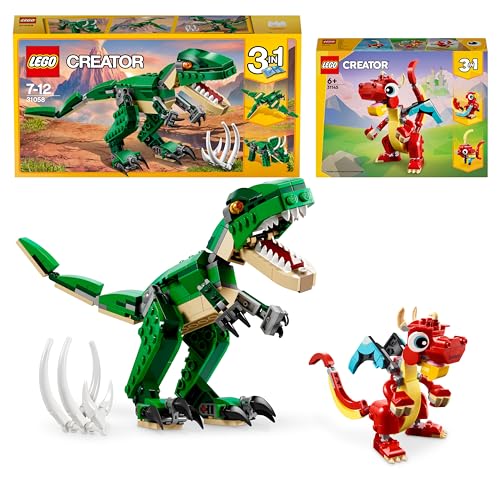 LEGO Creator 3-in-1-Paket mit mächtigen Dinosauriern und rotem Drachen, Geschenke für Jungen, Mädchen und Kinder ab 6 Jahren, 31145 + 31058 von LEGO