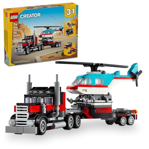 LEGO Creator 31146 3 in 1 Pritschenwagen mit Hubschrauber-Spielzeug, verwandelt sich vom Pritschenwagen Spielzeug zum Propellerflugzeug zu Hot Rod und SUV Auto-Spielzeug, Geschenkidee für Jungen und von LEGO