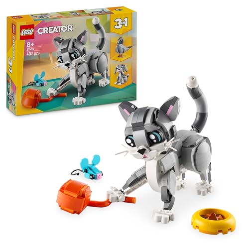 LEGO Creator 3in1 Graue Katze - Modell umbaubar in Spielzeug Hund oder Taube - Bauset mit Tierfiguren für Kinder - Geburtstagsgeschenk für Mädchen und Jungen ab 8 Jahren 31163 von LEGO