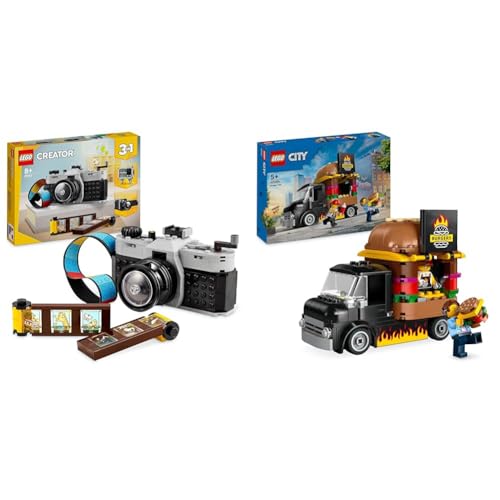 LEGO Creator 3in1 Retro Kamera Spielzeug, Videokamera, TV-Set, Schreibtischdeko & City Burger-Truck, Bauset mit Spielzeug-Auto für 5-jährige Kinder von LEGO