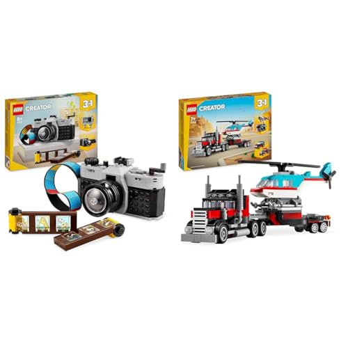 LEGO Creator 3in1 Retro Kamera Spielzeug mit 3 Modellen für Mädchen und Jungen & Creator 3in1 Tieflader mit Hubschrauber von LEGO