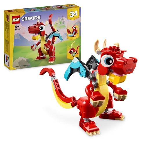 Lego Creator 3in1 Roter Drache, Spielzeug mit 3 Tierfiguren inkl. Roter Drache, Fisch und Phönix, Tiere-Set für Kinder, Geschenk für Jungs und Mädchen ab 6 Jahren 31145 von LEGO