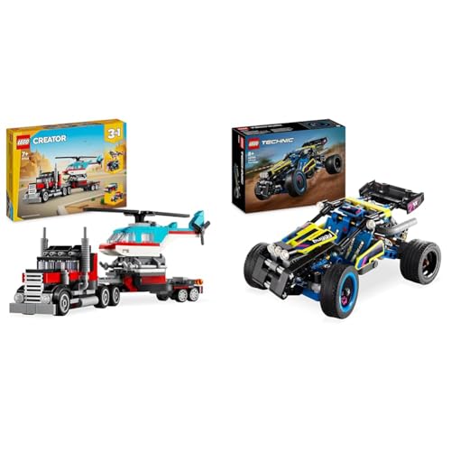 LEGO Creator 3in1 Tieflader mit Hubschrauber, Fahrzeuge-Set & Technic Offroad Rennbuggy, Auto-Spielzeug für Kinder von LEGO