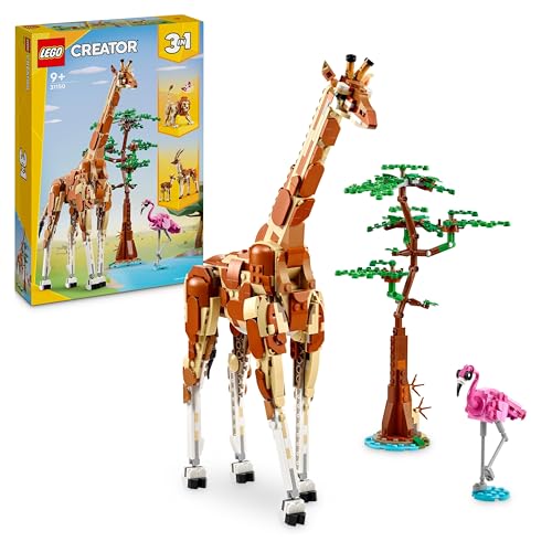 LEGO Creator 3in1 Tiersafari, Kreativ-Set mit Tierfiguren, 3 Baumöglichkeiten: Spielzeug-Giraffe, Gazellen und Löwe, Spielzeug-Tiere für Mädchen und Jungen, Natur-Geschenk für Kinder ab 9 Jahren 31150 von LEGO