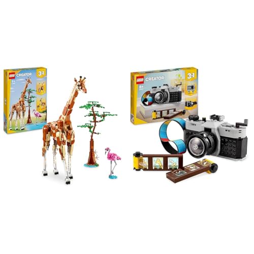 LEGO Creator 3in1 Tiersafari, Kreativ-Set mit Tierfiguren, Spielzeug-Giraffe & Creator 3in1 Retro Kamera Spielzeug mit 3 Modellen für Mädchen und Jungen von LEGO