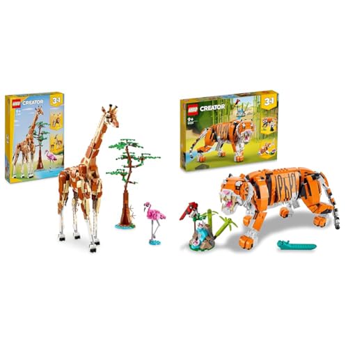 LEGO Creator 3in1 Tiersafari, Kreativ-Set mit Tierfiguren, Spielzeug-Giraffe & Creator Majestätischer Tiger, Panda oder Fisch, 3-in-1 Tierfiguren-Set von LEGO