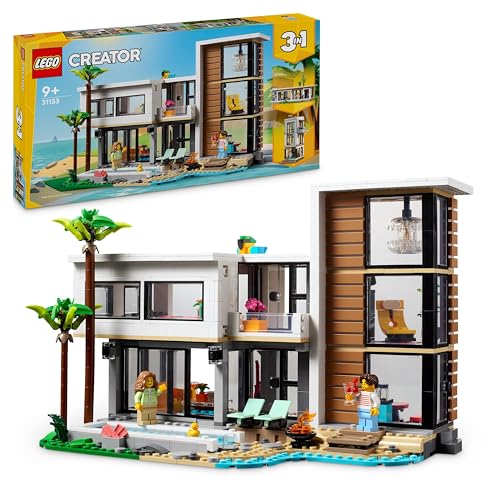 LEGO Creator Modernes Haus, 3-in-1-Set zum Umbauen in EIN Stadthaus oder eine Waldhütte, Modellhaus, Geschenkidee für Jungen und Mädchen ab 9 Jahren, Lernspielzeug 31153 von LEGO