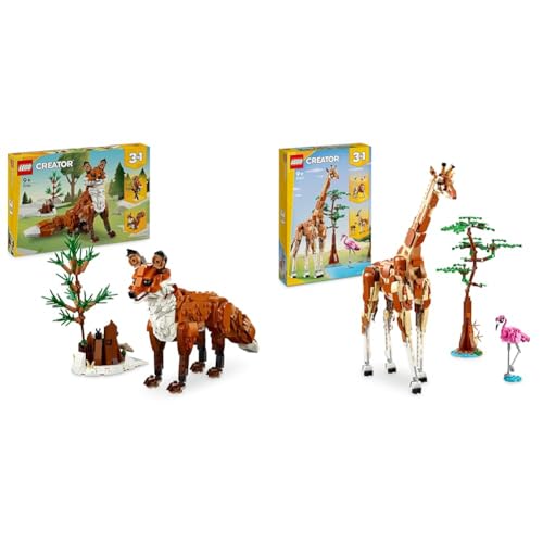 LEGO Creator Waldtiere: Rotfuchs, Tiere-Set mit Fuchs, Eule und Eichhörnchen Spielzeug & Creator 3in1 Tiersafari, Kreativ-Set mit Tierfiguren, Spielzeug-Giraffe von LEGO