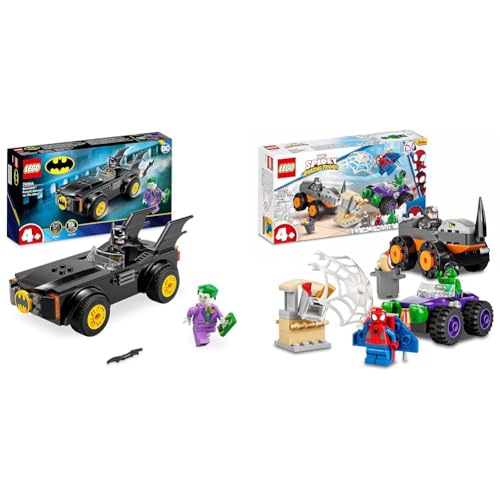 LEGO DC Verfolgungsjagd im Batmobile: Batman vs. Joker Spielzeugauto-Set & Marvel Spidey und Seine Super-Freunde Hulks und Rhinos Monster Truck-Duell von LEGO