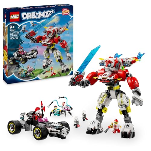 LEGO DREAMZzz Coopers Tiger-Mech und Zero's Hot Rod Auto, Spielzeugauto für Kinder, Geschenk für Jungen und Mädchen ab 9 Jahren, 2-in-1 Spielset mit Mech und Minifiguren 71497 von LEGO