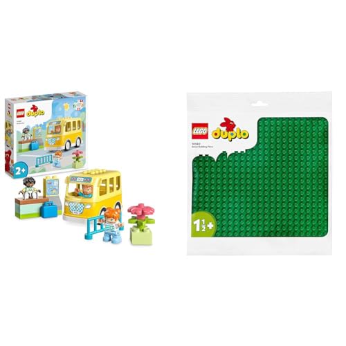 LEGO DUPLO Die Busfahrt Set, Bus-Spielzeug zum Aufbau sozialer Fähigkeiten & DUPLO Bauplatte in Grün, Grundplatte für DUPLO Sets, Konstruktionsspielzeug für Kleinkinder 10980 von LEGO