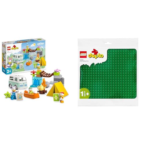 LEGO DUPLO Disney Mickey and Friends Camping-Abenteuer Set & DUPLO Bauplatte in Grün, Grundplatte für DUPLO Sets, Konstruktionsspielzeug für Kleinkinder 10980 von LEGO