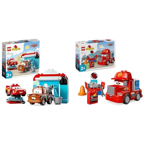 LEGO DUPLO Disney and Pixar's Cars Lightning McQueen & Mater in der Waschanlage Spielzeugautos & DUPLO | Disney and Pixar’s Cars Mack Truck beim Rennen, Auto-Set mit LKW-Spielzeug von LEGO