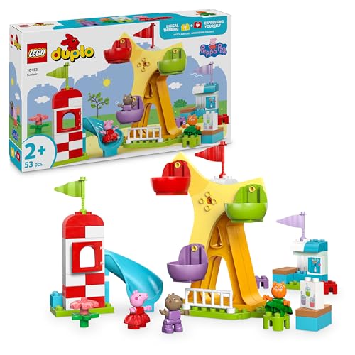 LEGO DUPLO Peppa Wutz Jahrmarkt - Baby Spielzeug & Motorikspielzeug ab 2 Jahren - Vorschule Spiele mit Riesenrad, Rutsche & 3 Figuren inkl. Mollie Mieze & Klausi Kläff - Geschenk für Kinder 10453 von LEGO