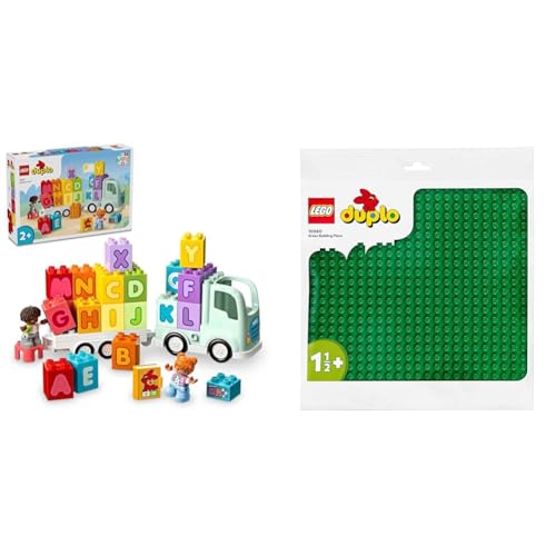 LEGO DUPLO Town ABC-Lastwagen, Lernspielzeug & DUPLO Bauplatte in Grün, Grundplatte für DUPLO Sets, Konstruktionsspielzeug für Kleinkinder 10980 von LEGO