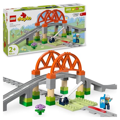 LEGO DUPLO Town Eisenbahnbrücke und Schienen – Erweiterungsset, Geschenk für Kleinkinder ab 2 Jahren, Set zum Bauen und Umbauen, entwicklungsförderndes Spielset für Vorschulkinder, Lernspielzeug 10426 von LEGO