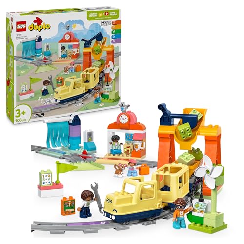 LEGO DUPLO Town Große interaktive Eisenbahn, Bauspielzeug für Kleinkinder ab 3 Jahren, Push & Go Lok mit Lichtern und Geräuschen, Schienenteile, Lernspielzeug für Vorschulkinder 10428 von LEGO