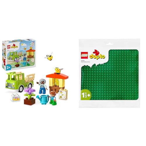 LEGO DUPLO Town Imkerei und Bienenstöcke, Lernspielzeug & DUPLO Bauplatte in Grün, Grundplatte für DUPLO Sets, Konstruktionsspielzeug für Kleinkinder 10980 von LEGO