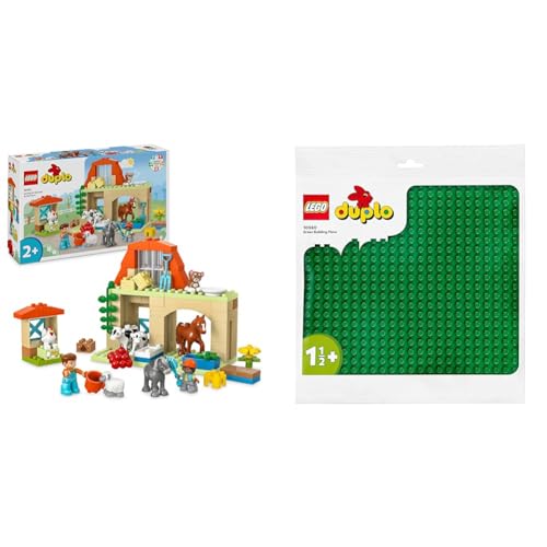 LEGO DUPLO Town Tierpflege auf dem Bauernhof, Spielzeug für Kinder ab 2 Jahre & DUPLO Bauplatte in Grün, Grundplatte für DUPLO Sets, Konstruktionsspielzeug für Kleinkinder 10980 von LEGO