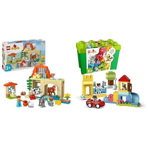 LEGO DUPLO Town Tierpflege auf dem Bauernhof, Spielzeug für Kinder ab 2 Jahre & DUPLO Deluxe Steinebox, Lernspielzeug für Mädchen und Jungen zum Bauen von LEGO