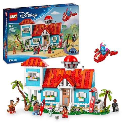 LEGO ǀ Disney Das Strandhaus aus „Lilo und Stitch“ - Bauspielzeug mit 6 Zimmern, Sternwarte, Raumschiff und 5 Minifiguren - Geburtstagsgeschenk für Mädchen & Jungen ab 9 Jahren und Fans 43268 von LEGO